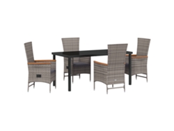 Conjunto de comedor de jardín vidaXL de 5 piezas con cojines, ratán pulido, gris