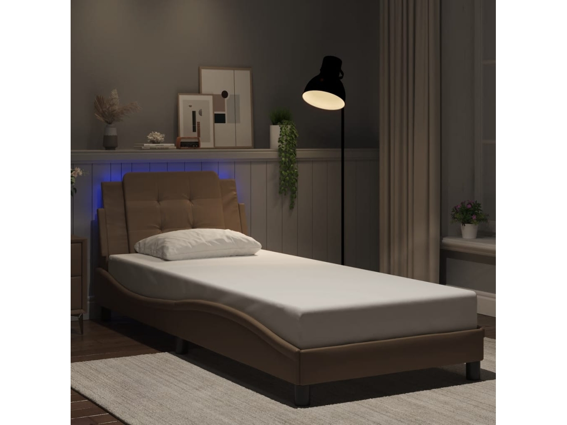 Estructura De Cama Con Led Cuero Sintético Capuchino 80x200 Cm