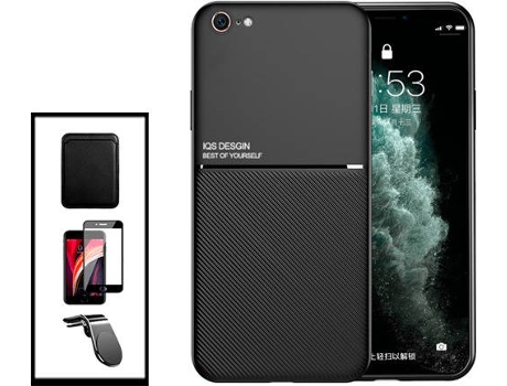 Kit Carcasa Magnética Anti Choque + Cartera + Protector de Pantalla iPhone SE 2022 G4M Negro