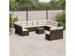 Conjunto 13 Piezas Sofás P/ Jardin C/ Almofadas Vime Pe Castanho Dkd Home Decor