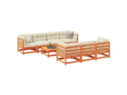 Conjunto de sofá de jardín de 8 piezas con cojines en pino macizo, marrón miel, DKD Home Decor