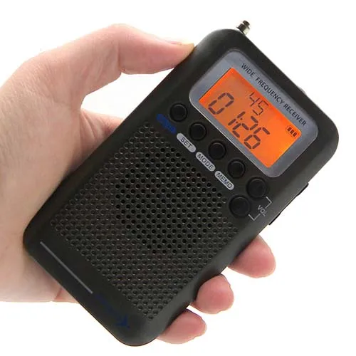 Radio Vhf Portátil De Banda Completa Para Aeronaves (negra), Radio Fm, Am Y Sw, Con Dos Despertadores