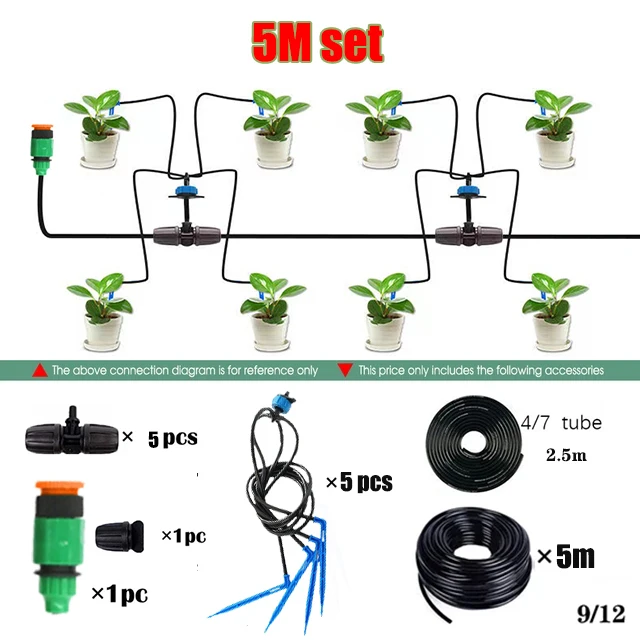 Kit de sistema de riego por goteo automático ideal para plantas en maceta, césped y jardines, para uso interior y exterior MDUG (5 m)
