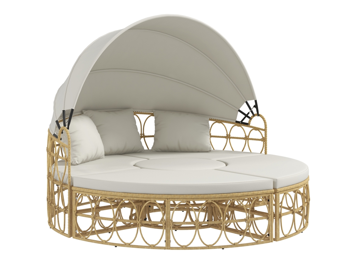 Conjunto De Jardín Homcom: Sofá De 2 Plazas Con Toldo Plegable, Color Crema.