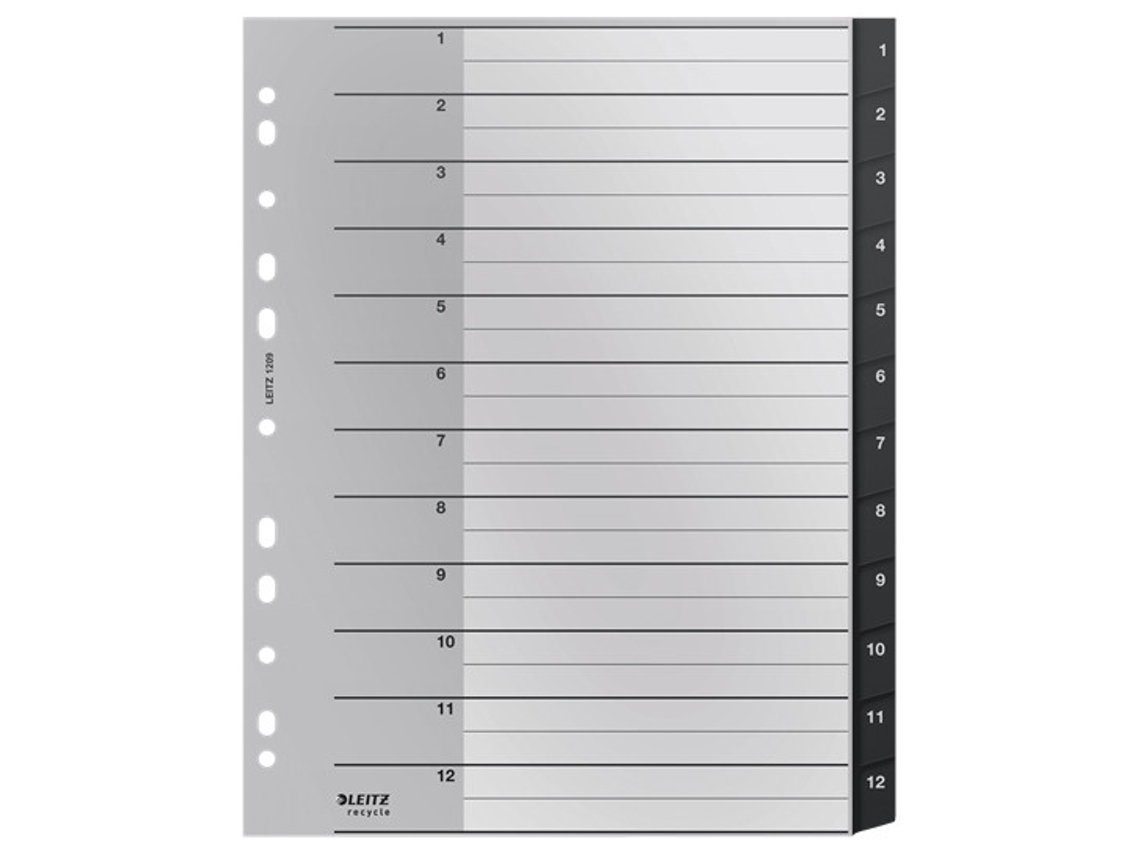 LEITZ 12090000 Lengüeta de Índice Separador En Blanco Con Pestaña Polipropileno Pp Negro Blanco