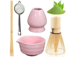 Set de Matcha Rosa con Tazón de Cerámica, Batidor Japonés, Soporte y Colador, Kit Completo para Preparar Matcha Tommy01