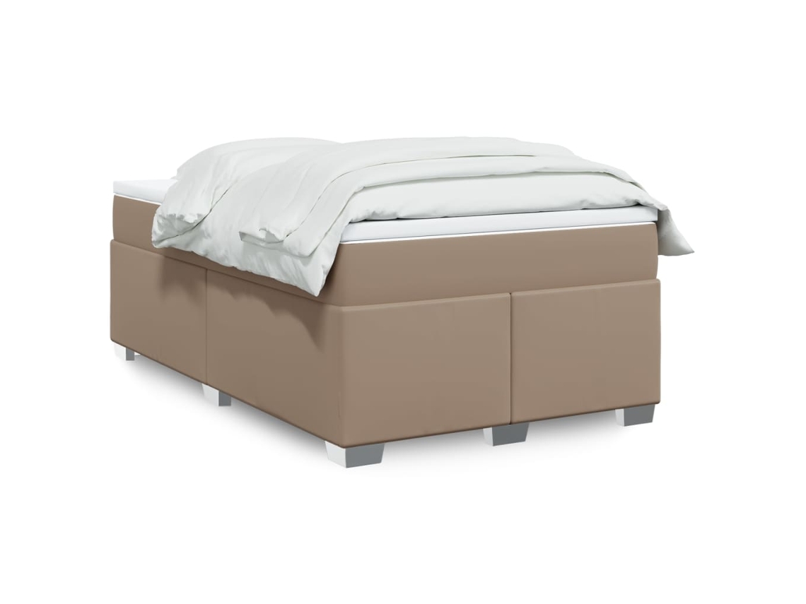 Cama Box Spring Con Colchón Cuero Sintético Capuchino 120x200cm