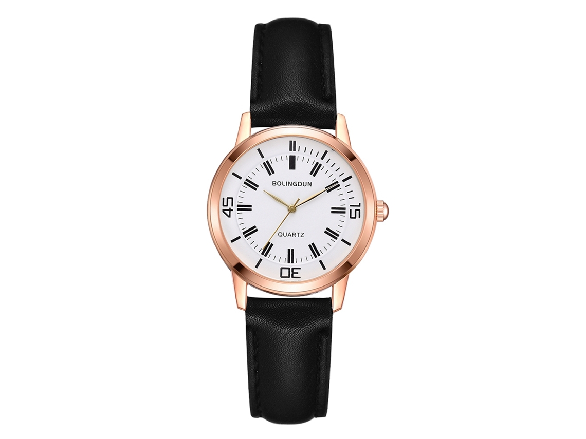 Reloj De Pulsera De Cuarzo De Moda Casual Con Elegante Correa De Cuero, Marco De Oro Rosa, Pequeño Blanco