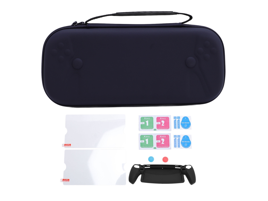 Kit 6 Em 1 Capa Rígida Para Ps Portal Com Protetor De Tela 9h E Grips De Polegar Azul Escuro