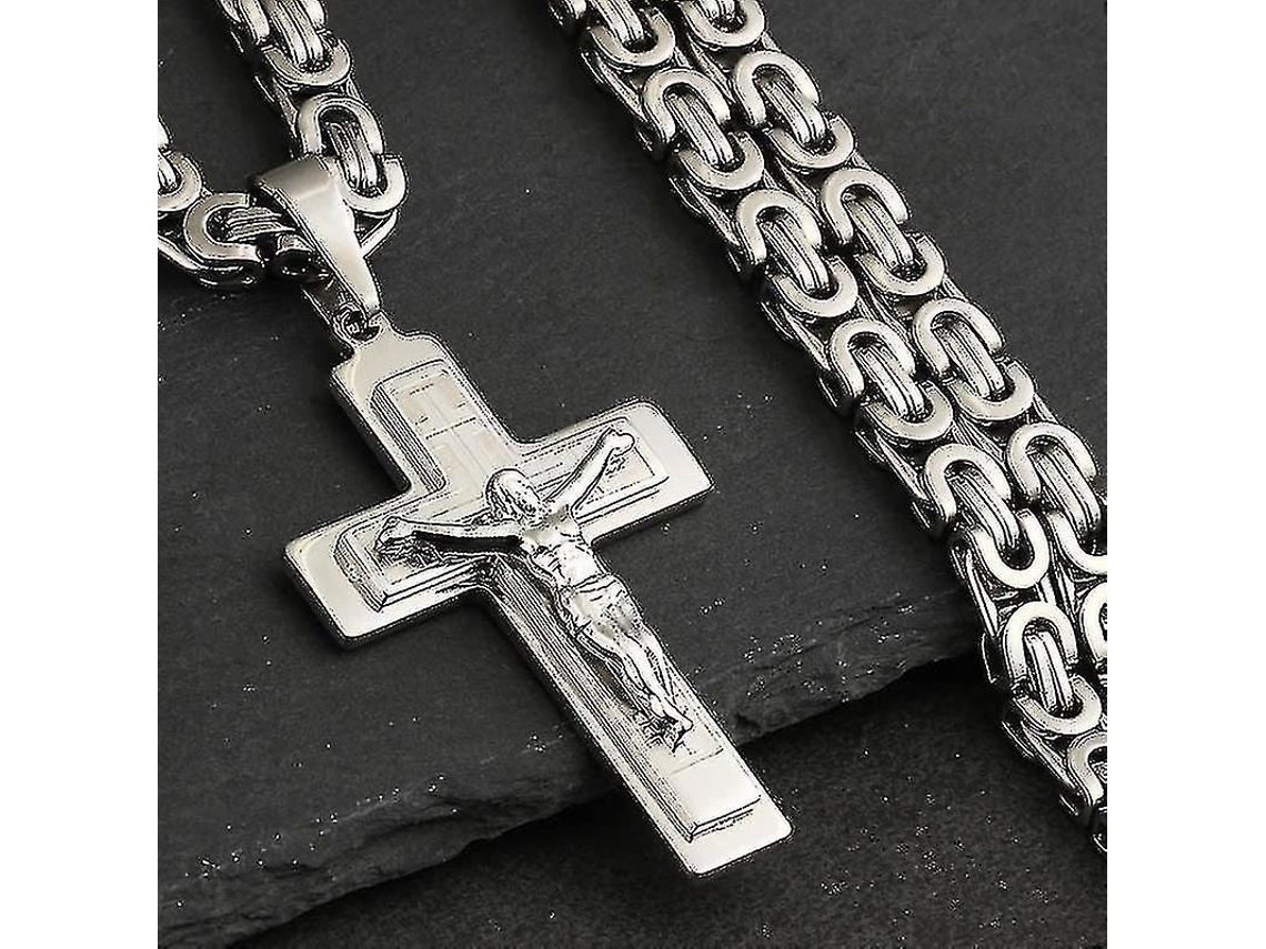 2026-collar De Cruz De Jesús De Acero Inoxidable Cadena Larga Bizantina Para Hombres Joyería Cristiana Crucifijo