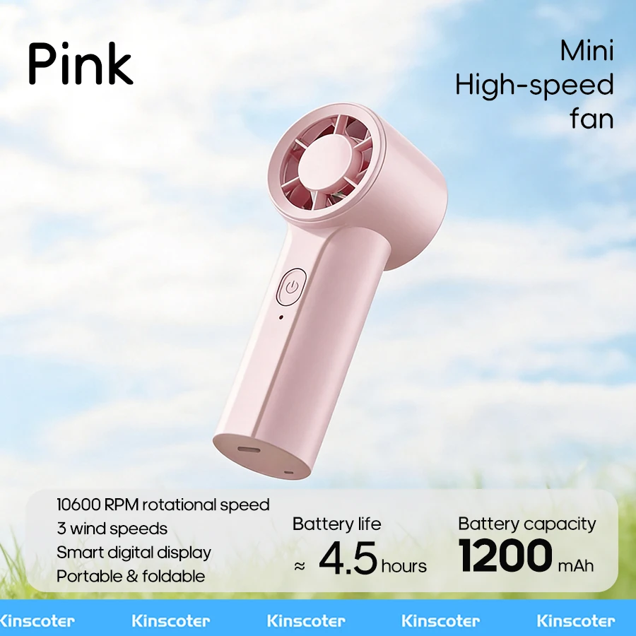 (rosa) Ventilador Portátil Recarregável Silencioso De Alta Velocidade De 1200 Mah, 3 Velocidades De Vento, Portátil Para Viagens Ao Ar Livre