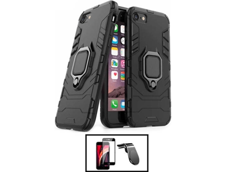 Kit Carcasa Militar Magnética + Protector de Pantalla + Soporte de Auto iPhone SE 2022 G4M Negro
