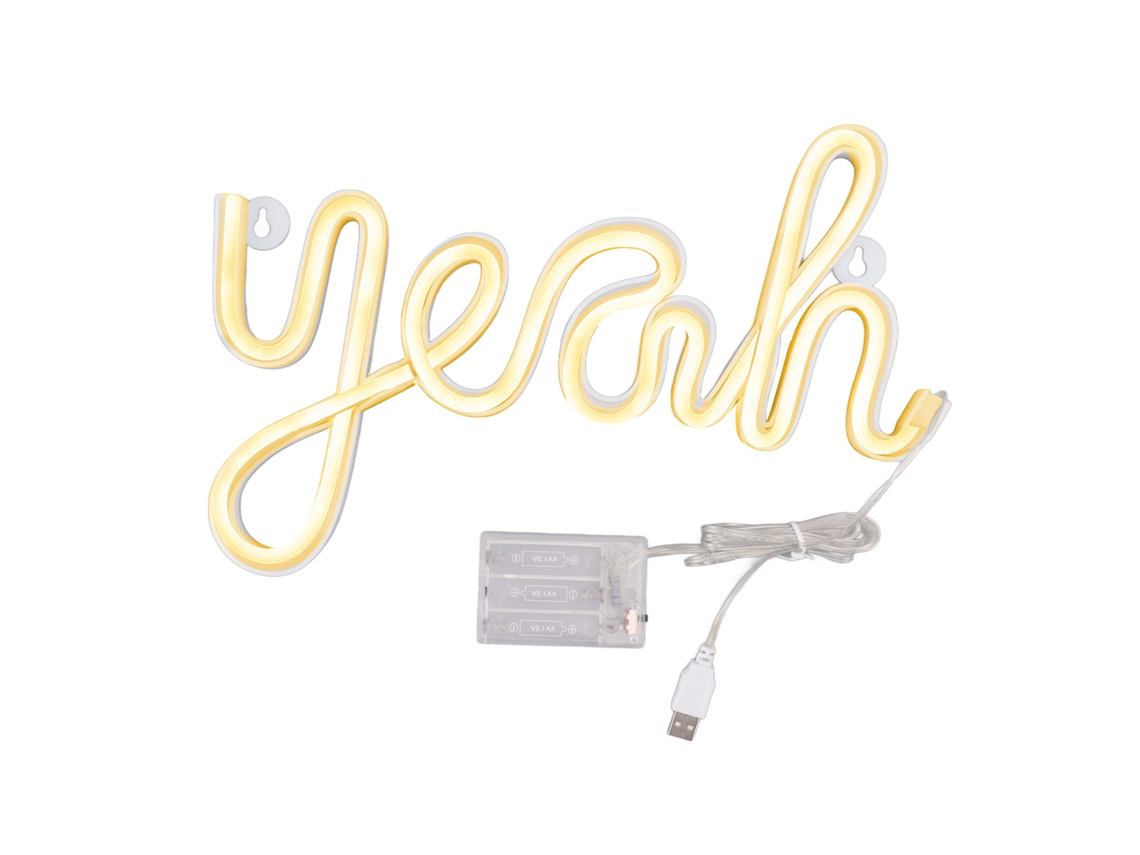 Letrero De Neón Led Con Forma De "yeah", Luz Nocturna Suave, Iluminación Uniforme, Montaje Decorativo En Pared, Blanco Cálido, Funciona Con Usb/pilas.