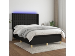 Cama Box Spring Colchón Y Luces Led Tela Negro 140x200 Cm