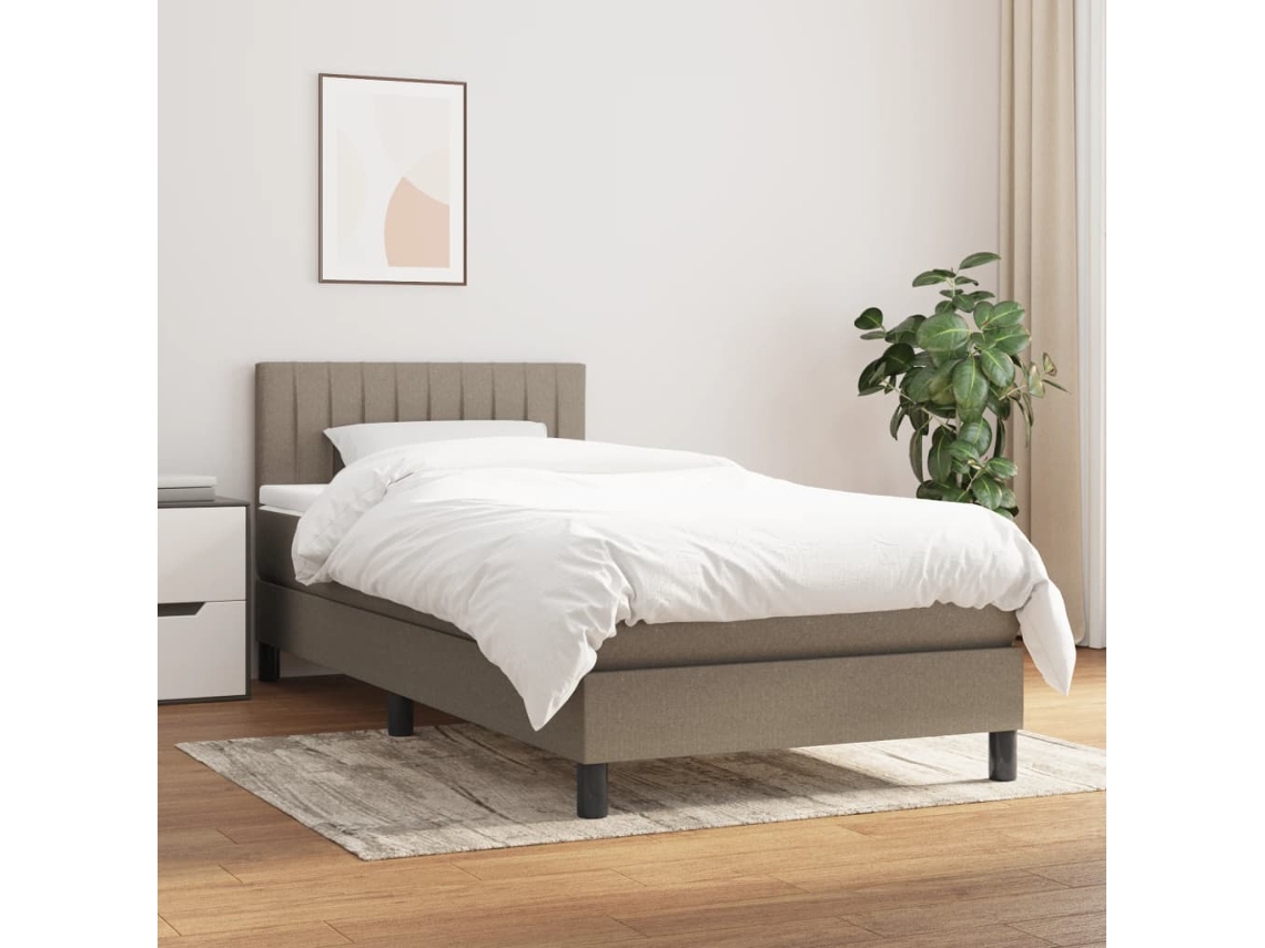 Cama Box Spring Con Colchón Tela Gris Taupe 90x200 Cm
