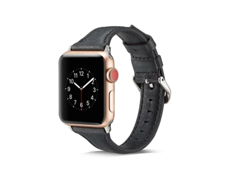Correa de reloj inteligente para Apple Watch 5/4 44 mm y 3/2/1 42 mm Correa de cuero delgada (negro)