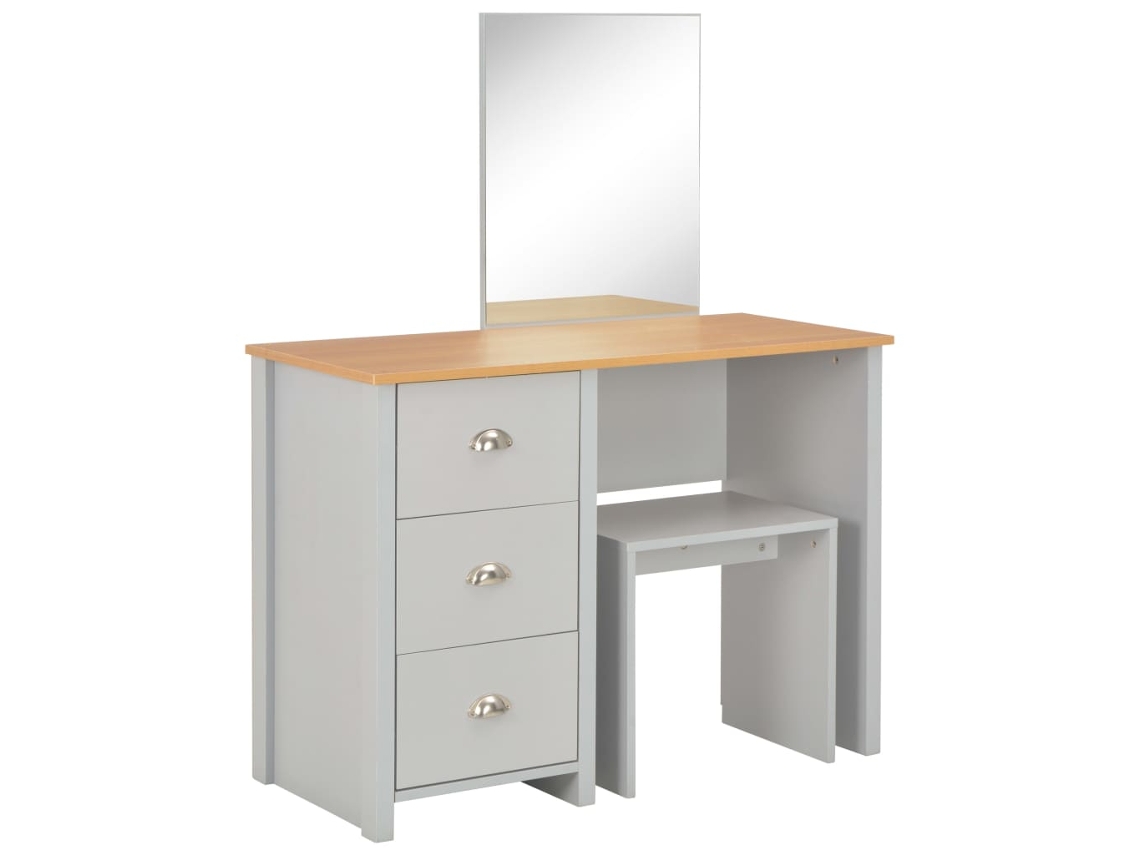 Tocador | Mesa De Vestidor Con Espejo Y Taburete Gris 104x45x131 Cm