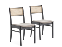 Conjunto de 2 Cadeiras Vilma Cor Preto Wash Madeira Sólida e Rattan Natural VS VENTA-STOCK 45 x 54 x 83