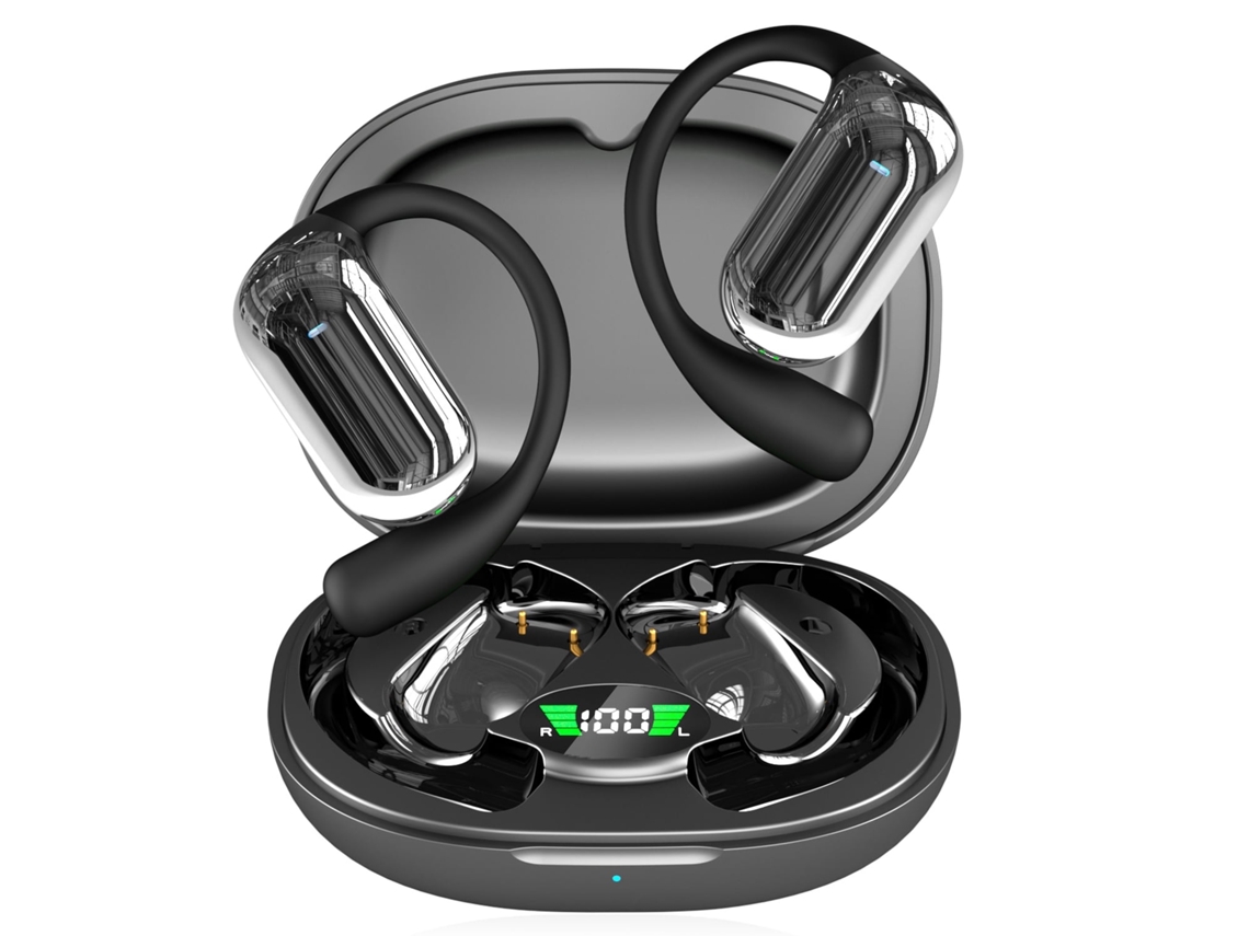 Auriculares Bluetooth 5.4 De Oído Abierto, Diseño Deportivo Con Ganchos, Estuche De Carga Con Pantalla Led (negro)