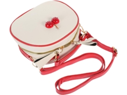 Bolso De Hombro Con Estampado De Cerezas Para Niñas, Beige Y Rojo, Piel Sintética Reforzada.