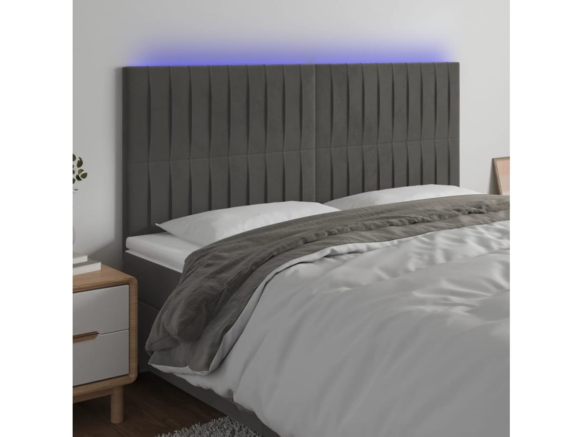 Cabecero Con Luces Led Terciopelo Gris Oscuro 160x5x118/128 Cm