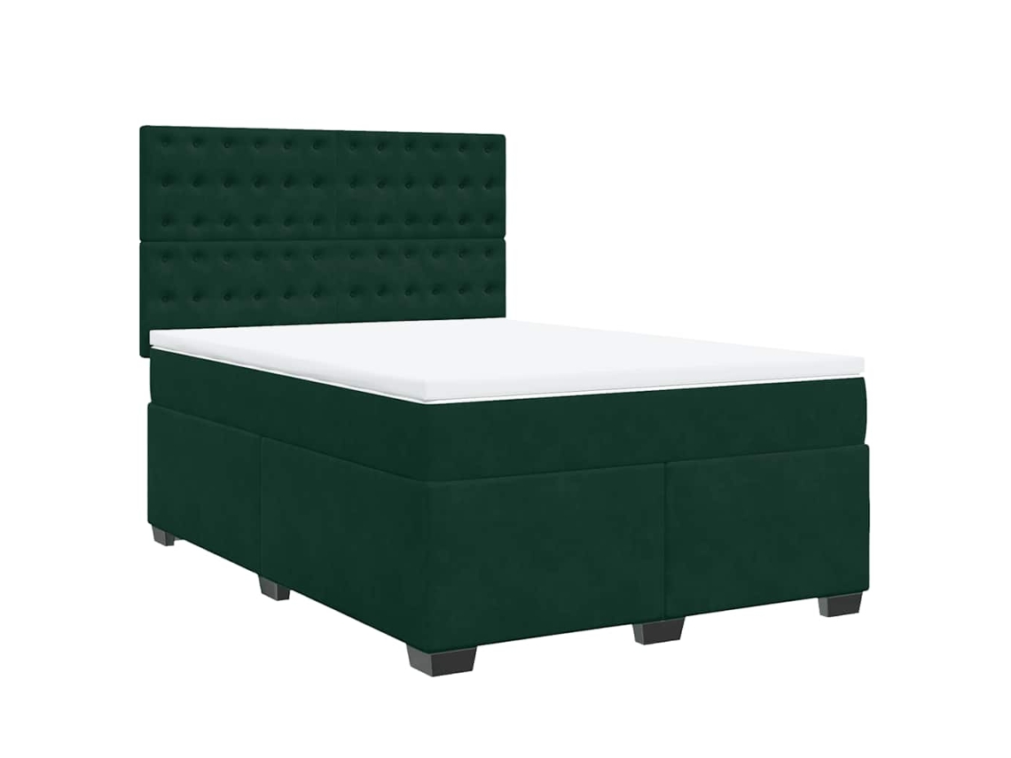 Maison Exclusive - Cama Box Spring Con Colchón Terciopelo Verde Oscuro 140x200 Cm