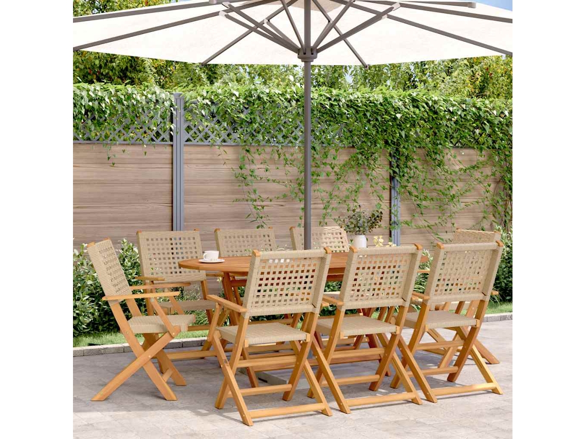 Sillas de jardín plegables DKD Home Decor, 8 piezas, madera maciza, beige