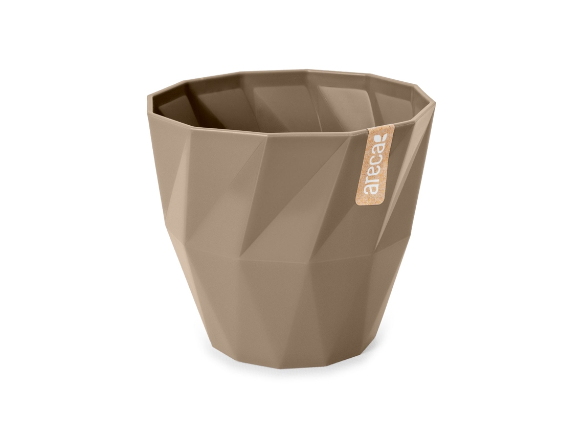 ARECA Quartz - Maceta Redonda Decorativa 17 cm con Textura Taupe
