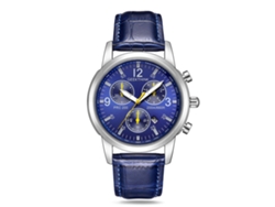 Reloj De Cuarzo Para Hombre De Moda Negocia Con Correa De Cuero Pu Ojos Dial Azul