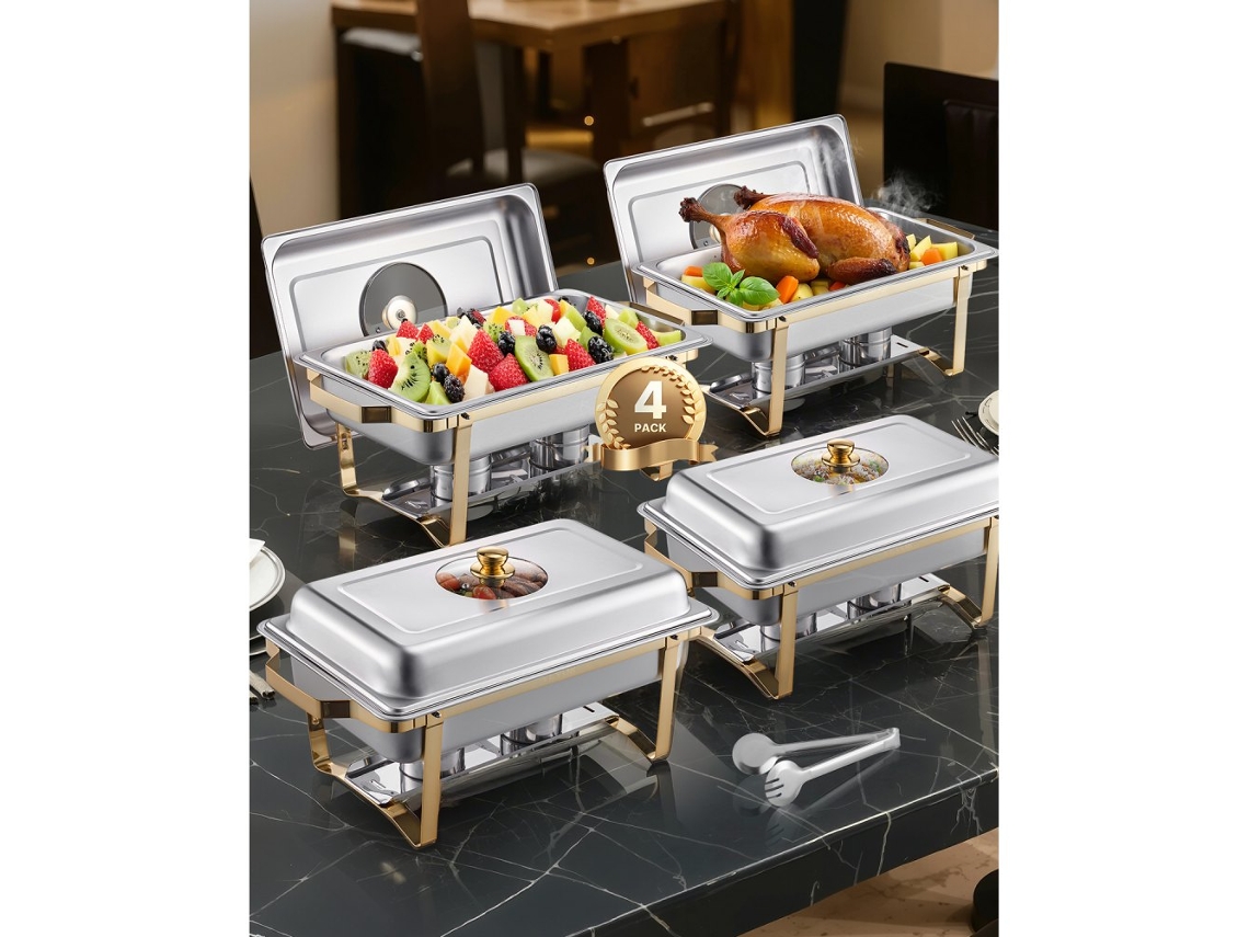 Juego de contenedores térmicos de acero inoxidable de 7,5l con bandejas doradas para buffet Tekmaquinas
