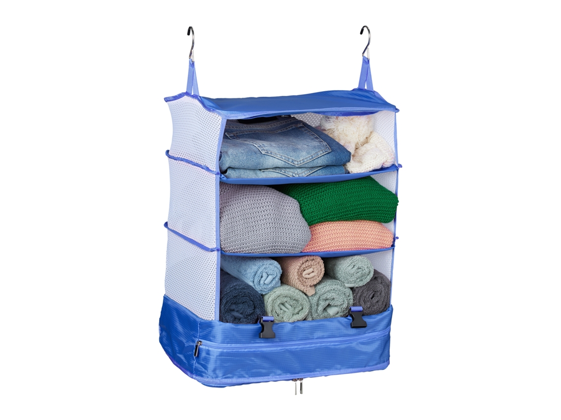 Relaxdays Organizador Armario Colgante, 55 X 44 X 30 Cm, Tela, Plegable, 4 Compartimentos, Almacenaje Portátil, Azul