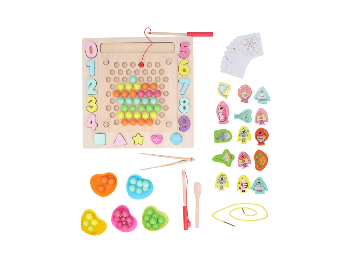 Ats-juego De Pesca Magnética De Madera Con Clip De Perlas Juguete Educatsivo Multifuncional Para Niños