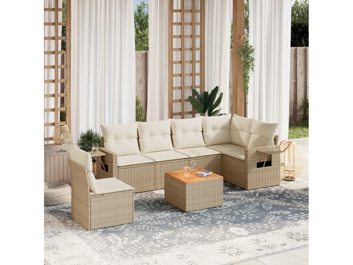 Conjunto de sofá de jardín de 7 piezas con cojines, mimbre sintético beige, Dkd Home Decor