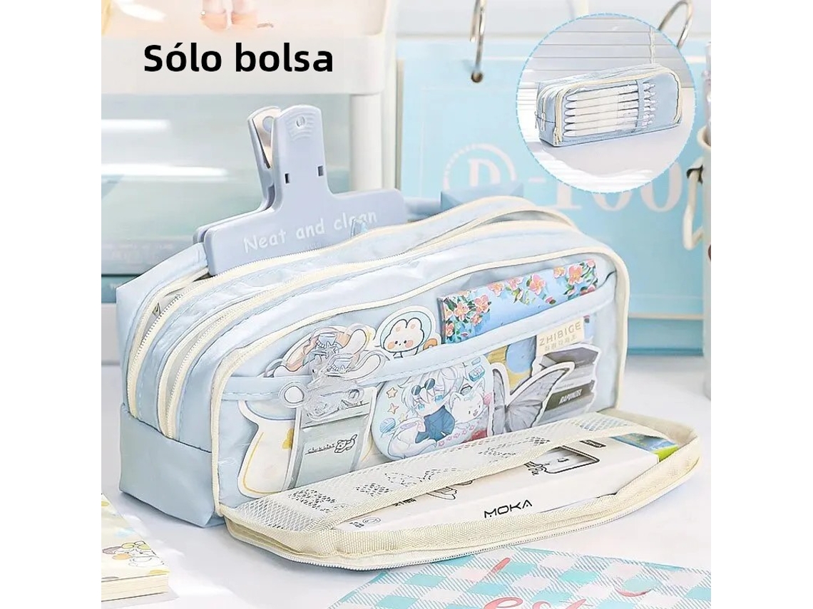 (azul) Estuche Transparente De Cinco Capas, Gran Capacidad Y Diseño Ligero.