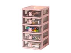 Caja De Almacenamiento Para Escritorio Con Cajones Pequeños Transparente De Plástico 5 Niveles Con Mango Conejo Rosa 13.4x17x26cm