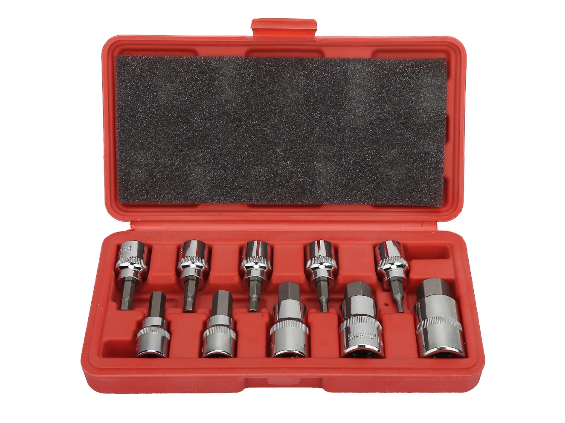 Juego De 10 Llaves De Vaso Hexagonales De 3/8 Y 1/2 Con Estuche Para Reparación De Automóviles.