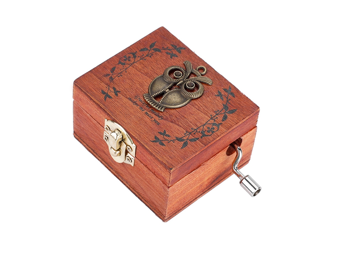 Caja De Música Mecánica Manual De Madera Con Diseño De Búho: Un Regalo De Cumpleaños Clásico.