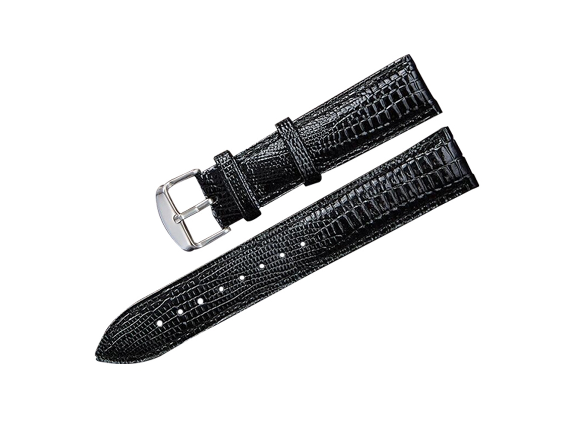 Elegante correa de reloj unisex de 22 mm en piel sintética de lagarto negra para uso casual