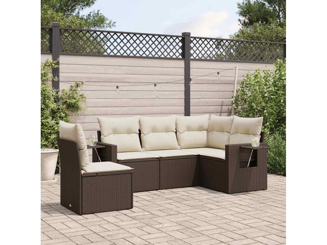 Conjunto de sofá de jardín de 5 piezas con cojines de mimbre marrón de DKD Home Decor