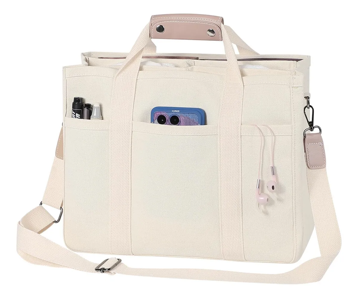 Bolso grande de lona con compartimento, bolso de lona para mujer vayotoy