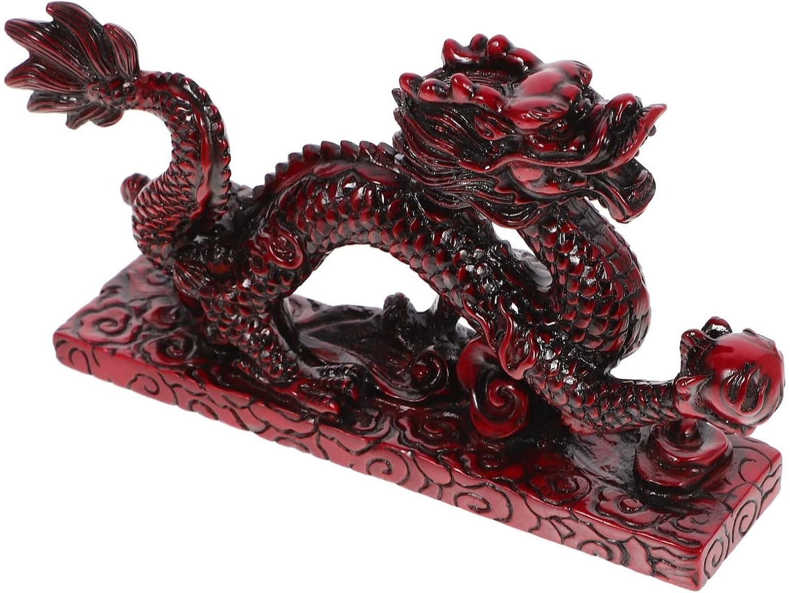 Elegante estatua artística de dragón, resina roja, decorativa, compacta, figura china hecha a mano, oficina, GOKOCO