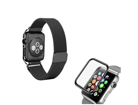 Kit de Pulsera Pulsera Milanese Loop Cierre Magnético Protector de Pantalla de Vidrio 3D Apple Watch Serie 3 38mm ATYULNM Negro