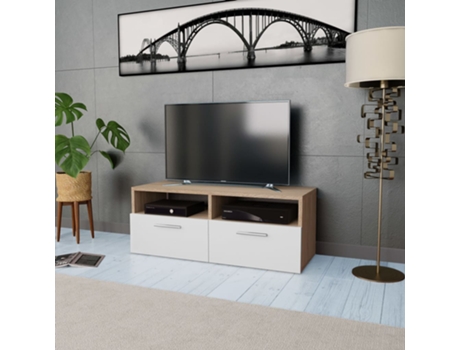 MAISON EXCLUSIVE Mueble para la televisión aglomerado blanco y roble 95x35x36 cm