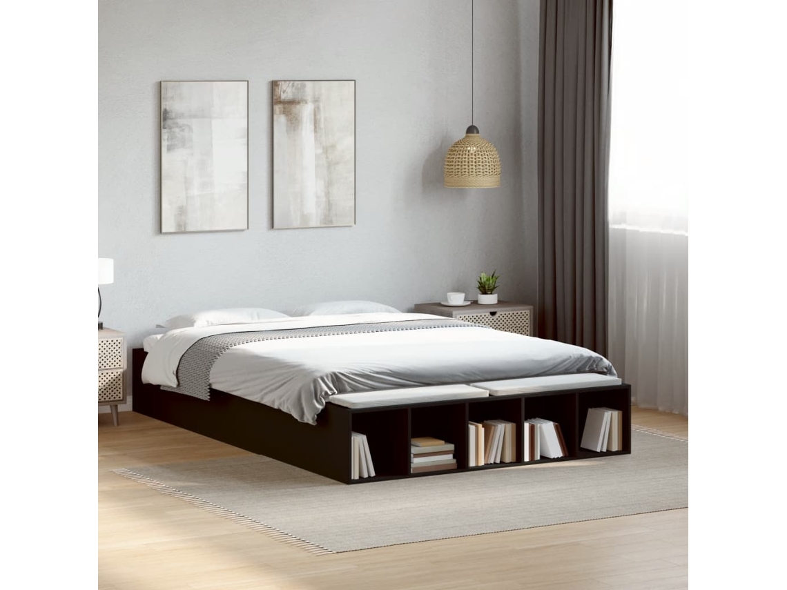 Estructura De Cama Madera De Ingeniería Negra 120x190 Cm