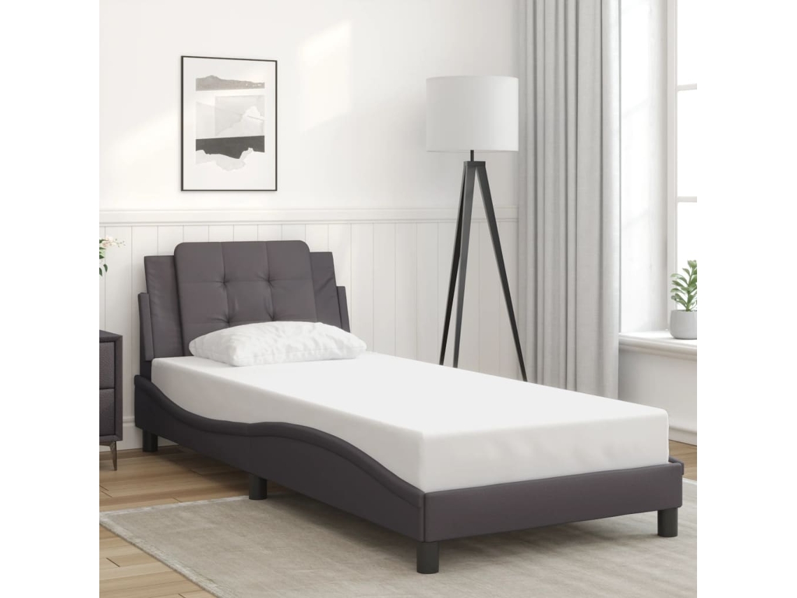 Estructura De Cama Sin Colchón Cuero Sintético Gris 90x200 Cm
