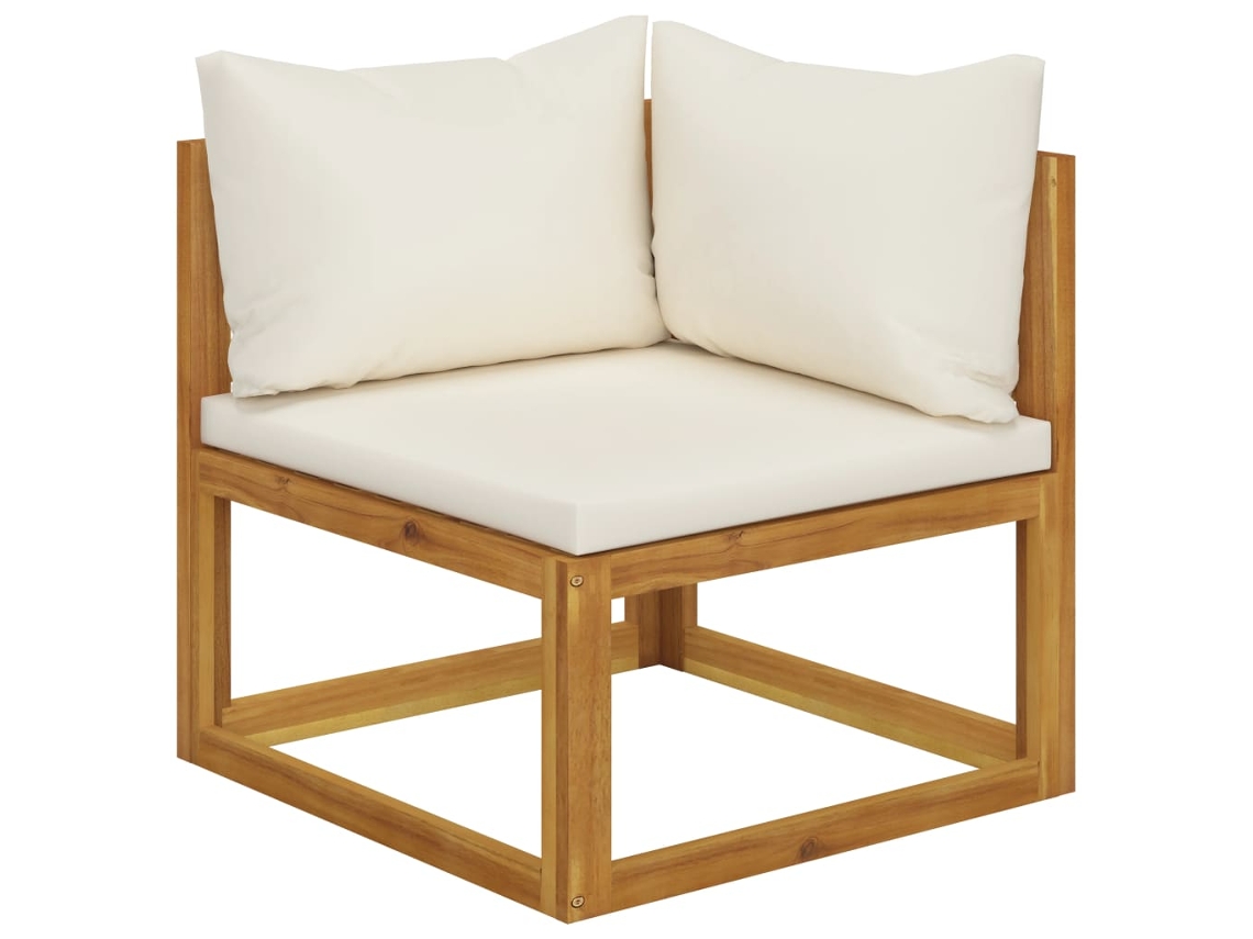 Sofá LOVELY HOME Relax de Rincón Seccional con Cojín Blanco Nata de Madera de Acacia Maciza (70 x 70 x 60 cm)