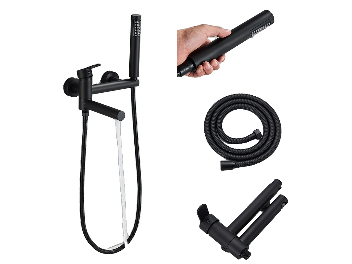 Grifo mezclador para baño y ducha, monomando, diseño contemporáneo con caño giratorio, negro mate A1 Oem