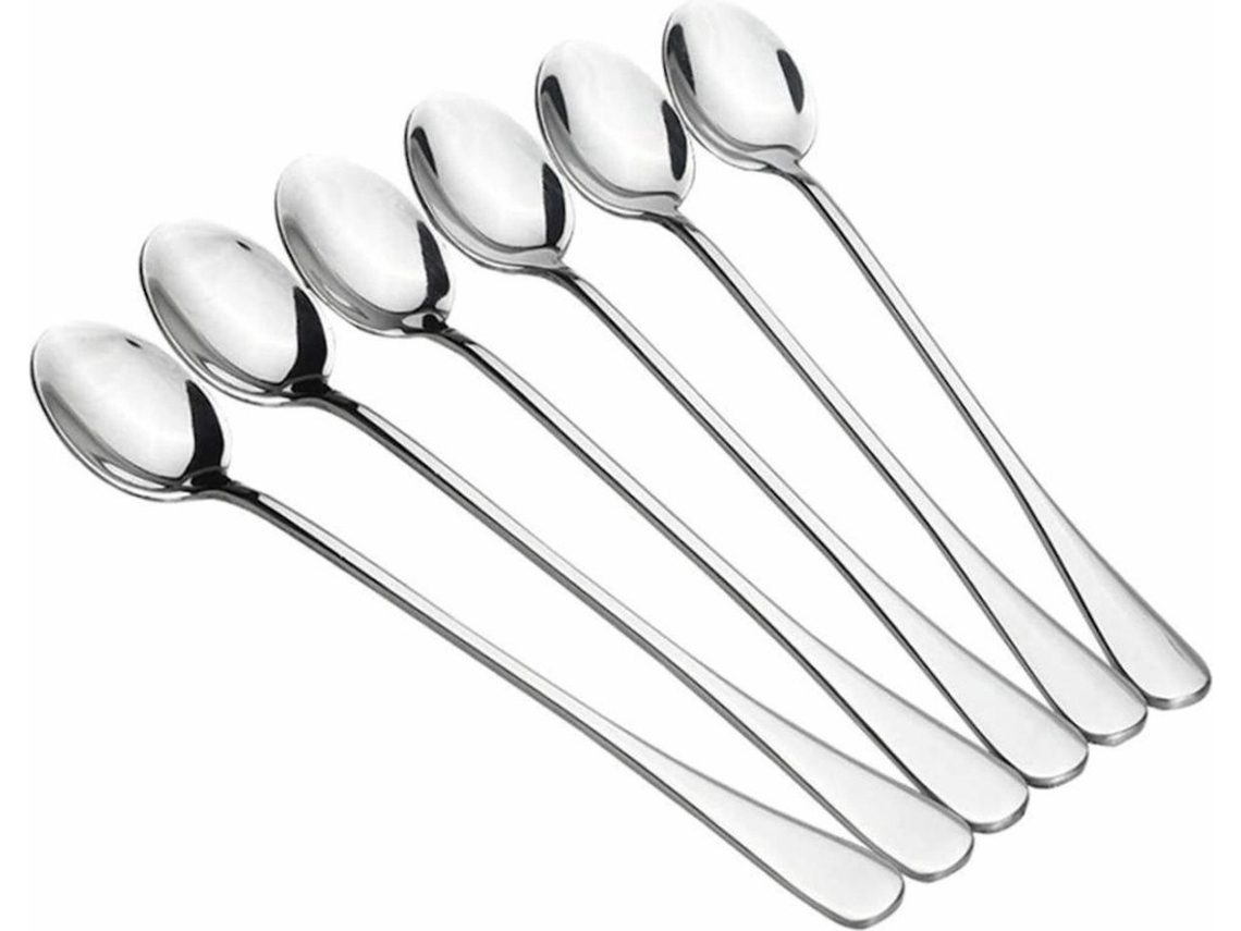 6 Cucharas De Postre Longas Aco Inox Plata, Para Latte Yogur Coqueteis