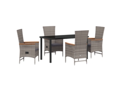 Conjunto de comedor de jardín Vidaxl de 5 piezas con cojines, gris, ratán, PE