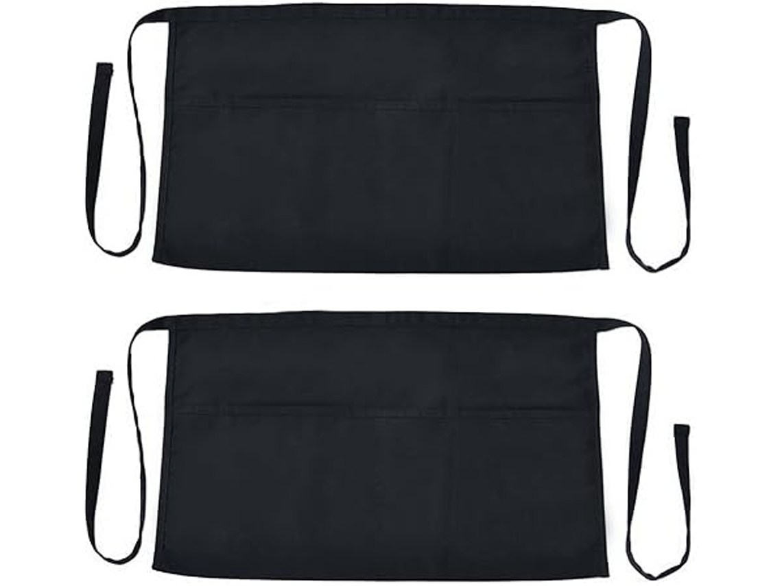 Conjunto De 2 Delantales Negros De Cintura, Tamaño 50 X 32,5 Cm, Talla Mediana, Unisex, 3 Bolsillos, Versátiles, Duraderos, Compactos Y Efic
